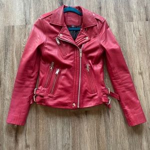 Amaryllis Red Sheep Leather Jacket Buckle Accents Size XS